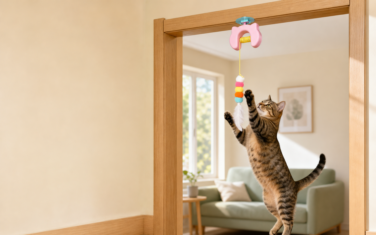 Cat playing with the automatic toy