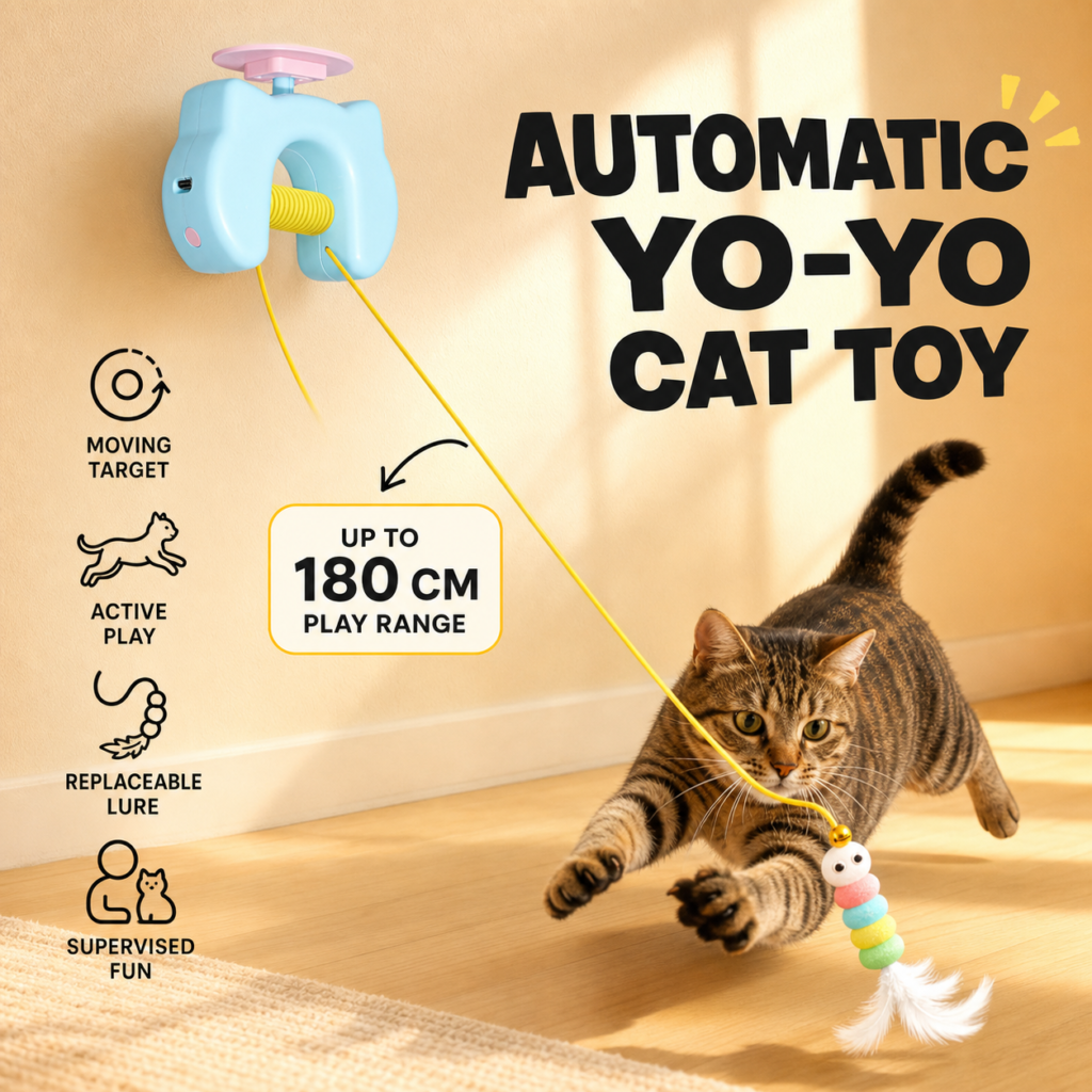 HgkooPets automatic yo-yo cat toy mounted for indoor play