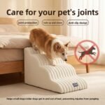 Dog using curved non-slip Hgkoo pet stairs beside a bed
