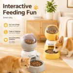 Cat and dog using the SnackSphere press-to-dispense feeder