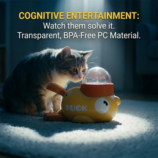 Cat playing with the QuackSnack treat toy